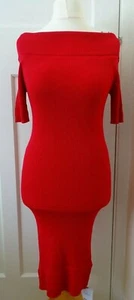 Ladies Next Off the Shoulder Red Rib Knit Dress UK 14, 16 - Picture 1 of 10