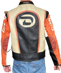 Diesel Leder Jacke Multicolor 90s Leather Biker Racing Jacket Vintage Lederjacke - Picture 1 of 17