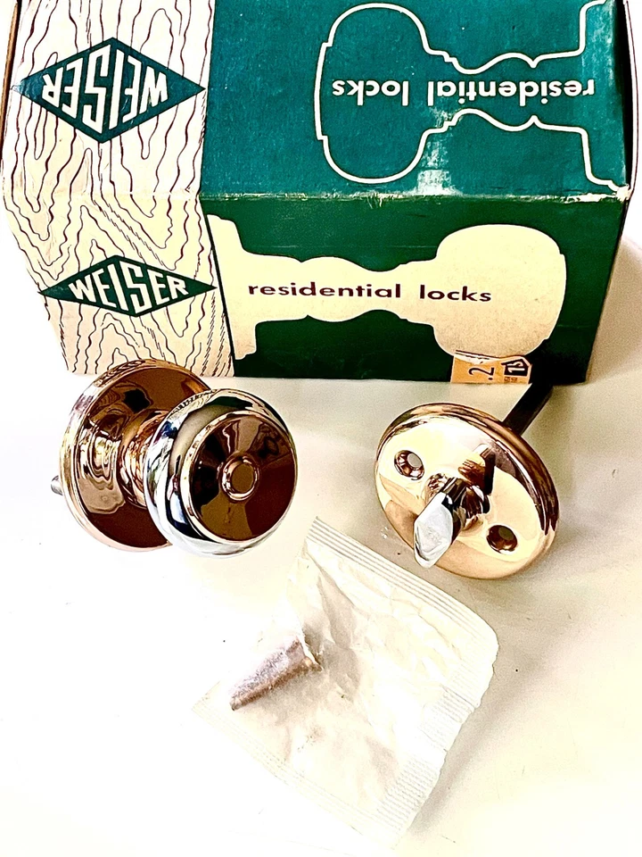 Новый из старых запасов Weiser Медь / Бронза Хром Дверная ручка Комплект Тройской Круглый Большой Палец Поворотный Шкаф MCM - Изображение 1 из 4