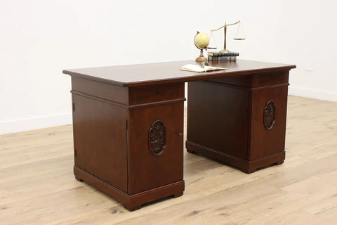 Art Deco Mahogany Antique Belgian Office or Library Partner Desk #35349 Cover