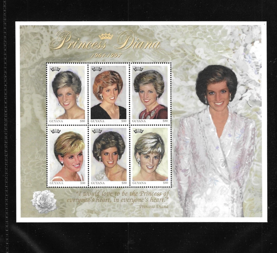 Guyana Stamps Princess Diana 1961 - 1997 In Remembrance Mint Souvenir Sheet MNH - Image 1 of 1