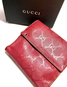 GUCCI VINTAGE CRYSTAL GUCCISSIMA GG INTERLOCKING LEATHER PVC WALLET ITALIAN RED - Picture 1 of 24