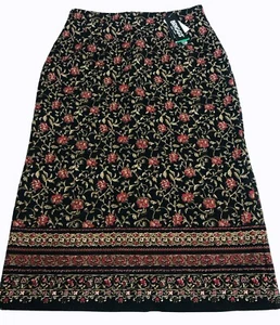 BRIGGS High Waisted Midi Skirt 12P NWT Black Floral Cottagecore Hippie 90s - Picture 1 of 9