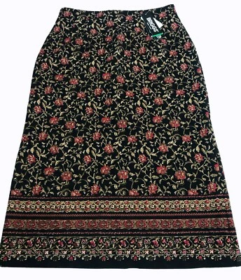 Falda Midi BRIGGS Cintura Alta 12P Nueva con Etiquetas Negra Floral Cottagecore Hippie Años 90 Foto 1 de 4