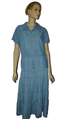 EMMA JAMES VTG 80'S SZ 12 16 L XL LIGHT BLUE DENIM JEANS BLAZER MAXI SKIRT SET - Image 1 of 4