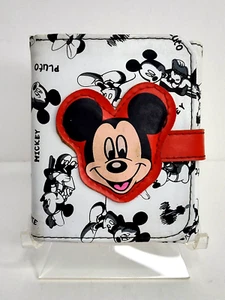 Mickey Mouse Vinyl Wallet Black and White with Red Snap Closure Tri-fold - Picture 1 of 9