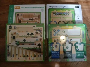Magnetic Maze Lot Of 2 Color Number Puzzle Recycle Wooden Board Activity Kid - Picture 1 of 11
