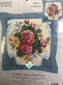 NEW Silk Ribbon and Roses Pillow Picture Needlepoint Kit by Candamar 30924 - Picture 1 of 3
