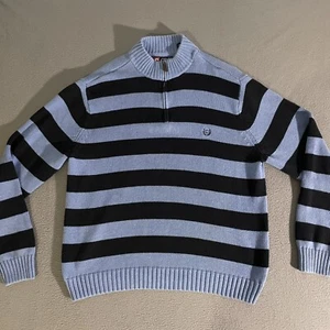 Chaps Long Sleeve Pullover Shirt Quarter Zip Blue Size XL Striped - Picture 1 of 5