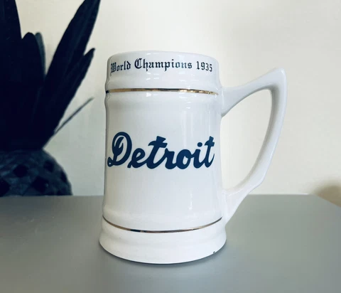 Detroit Tigers RARE 1935 World Series Stein Hank Greenberg Mickey Cochrane Cover