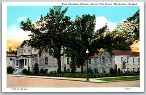 Vtg Manhattan Kansas KS First Christian Church North Fifth Street 1930s Postcard - Picture 1 of 2