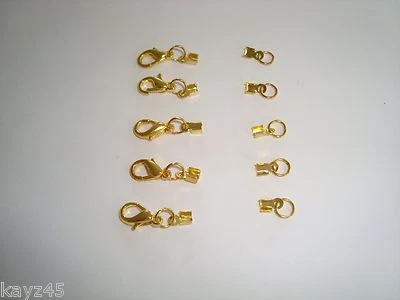 Ready Made end crimp lobster clasp fastens 1mm & 1.5mm cord or chain 5 sets gold Foto 1 de 3
