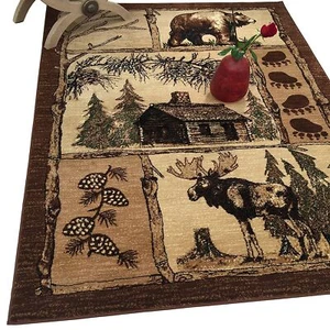 Lodge Cabin Area Rugs Cabin Novelty Rugs for Living Room Cabin Décor Rugs Moose - Picture 1 of 11