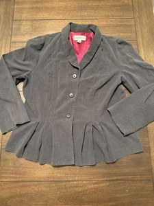 Danny & Nicole Blazer Womens 14P Gray 3 Button Pleated Peplum Stretch Pinstripe - Picture 1 of 6