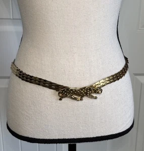 Vintage Damen Gold Metall Stretchy Gürtel Drachenschuppen mit Panther Schnalle Neu - Bild 1 von 13