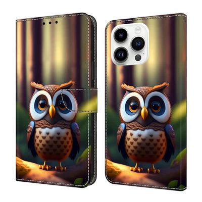 For Various Phone Hot Owl Card Wallet Case Bag Flip Stand Cover Magnetic Leather - Image 1 of 4
