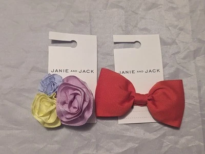 JANIE AND JACK NWT Set of 2 Bows One Coral Red Bow and One Multicolored (1098) - Image 1 of 4