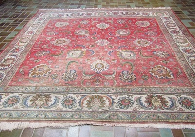 Old hand knotted Persian Oriental carpet signed Kirman carpet rug 305x297 cm - Image 1 of 4