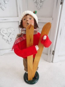 1997 Byers Choice Caroler Boy Figurine with Wooden Skis - Picture 1 of 4