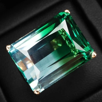 Estate Blue Green Tourmaline Baguette 23.92Ct 925 Sterling Silver Rose Gold Ring - Image 1 of 4