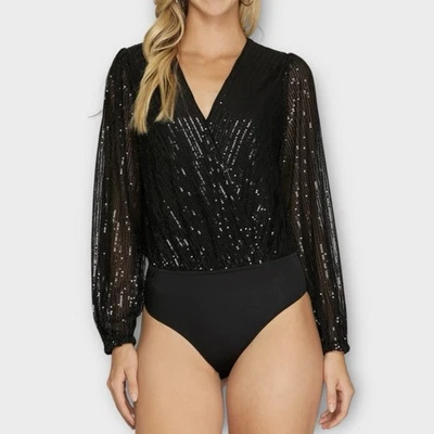 Body Anthropologie Sage Lentejuelas Manga Larga Cuello en V en Negro Para Mujer’s L Nuevo con Etiquetas Foto 1 de 4
