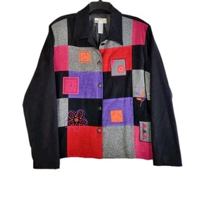 Koret Patchwork Vtg 80’s Flower Black Jacket Blazer Women’s XL Grannycore Boho - Picture 1 of 5