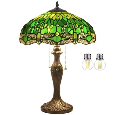 Tiffany стиль настольная лампа зеленый витражное стекло стрекоза прикроватная лампа 16 X 16 X 24... - Изображение 1 из 4