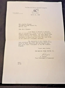 1946 Ohio - Marion Steam Shovel Co - Letter-Signed by Vice President - Picture 1 of 2