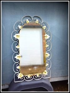 60 70s Collectable Vintage Fine Wrought Iron Round Wall 17" Mirror Frame 28 3/4" - Picture 1 of 1