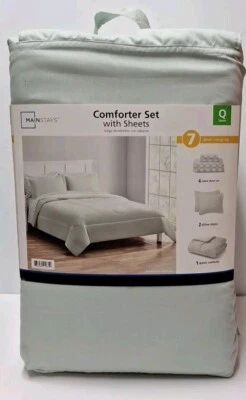 Mainstays 7 Piece Queen  Comforter Set With Sheets - Bed In A Bag - Light Green  - Image 1 of 4