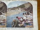 Antique Stereoview Card: Public Washing Place On River Pallion, Nice, France