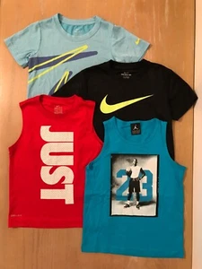 Nike & Air Jordan Boys Summer Tops Lot of 4, 2 Short Sleeve, 2 Sleeveless Size 7 - Picture 1 of 9