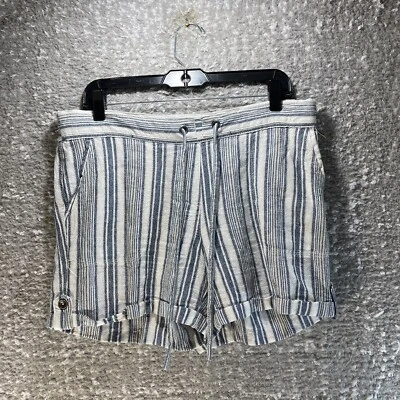 Per Se Linen Viscose Blend Striped Shorts Size Large Stretch Pull On Drawstring - Image 1 of 4