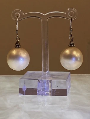 Man Made Pearl (16mm) Drop Earrings in 925 Sterling Silver, 34mm long. - Image 1 of 3
