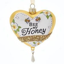 Glass Gold and White "Bee My Honey" Heart Ornament w