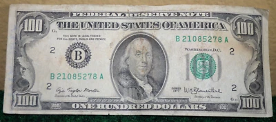 1977 One Hundred Dollar Bill Serial #5076888 Almost Cool 81.7% $100.00 - Image 1 of 4