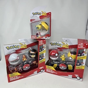 New Pokemon Clip N' Go Poke Ball Belt Set Lot Charmandar Pickachu 1 Mareep Ball - Picture 1 of 8