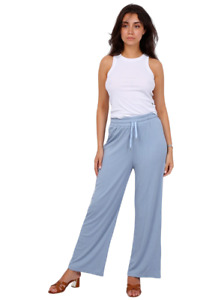 Ladies Wide Leg Trousers Harem Pleated Crinkle Flared Pants Palazzo Plain Baggy