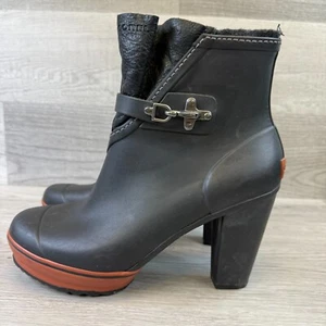 Sorel Women's Medina Rain Boots Size 10 Waterproof Block Heel Black Rubber Shoe - Picture 1 of 13