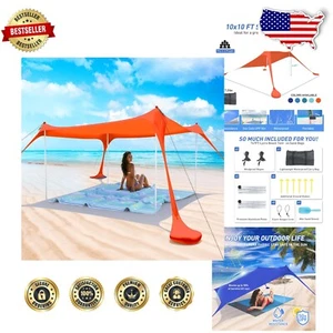 Large 10x10FT Beach Tent Sun Shelter with Stability Poles - Perfect for Families - Picture 1 of 8