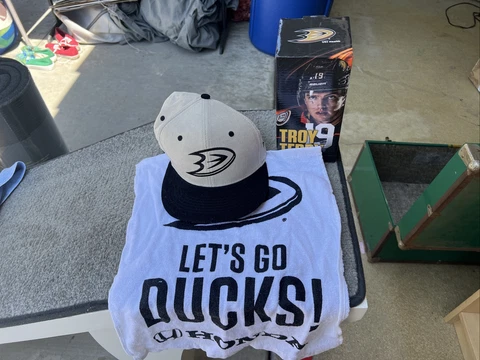 Anaheim Ducks Troy Terry #19 Bobblehead Hockey NHL + NEW Ducks Baseball Cap Cover