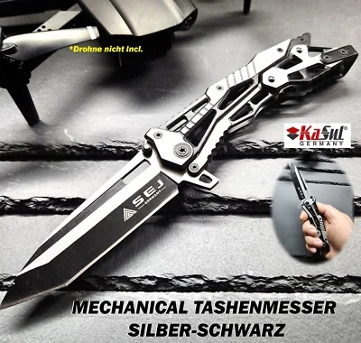 SEJ®GERMANY SEJ®16011-1 | Black-Silber Mechanical Taschenmesser Clip Jagdmesser Knife 21cm
