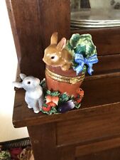 Easter-Spring Bunnies Porcelain Decorative Hinged Keepsake Box 6.5” Tall