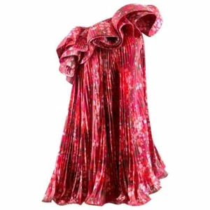 Stella McCartney Womens Pleated Wysteria Erena Mini Dress Pink Medium EUR38 US8 - Picture 1 of 12