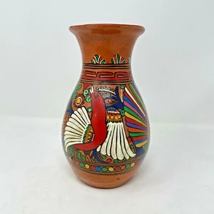 Vintage Terra Cotta hand painted birds vase Cancun Mexico 8" - Picture 1 of 10