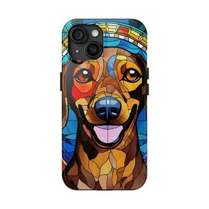 Stained Glass Bright Colorful Dachshund iPhone 15 Tough Phone Cases - Picture 1 of 5