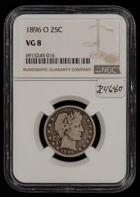 1896-O 25c Silver Barber Quarter - Original PQ Semi Key Date - NGC VG 8 - Z4680 - Image 1 of 4