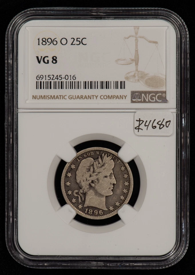 1896-O 25c Silver Barber Quarter - Original PQ Semi Key Date - NGC VG 8 - Z4680 - Image 1 of 4