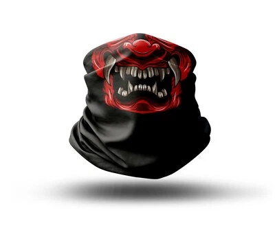 Washable Fabric Face Cover Neck Gaiter Red Samurai Mask Design EU Made - Image 1 of 4