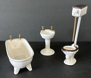 Shackman Dollhouse Bathroom Set 1:12 Scale Porcelain Bathtub Toilet Sink Unique - Picture 1 of 22